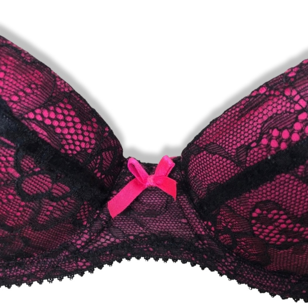 Hot Pink and Black Lace Bra Size 32 B, Padded, EUC, Forever 21